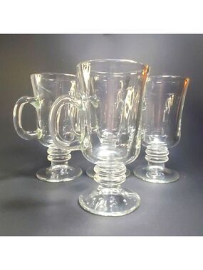 SET of (4) LIBBEY Milan Irish Coffee Clear Glass Mugs / Cups - Holds 8 oz ea EUC